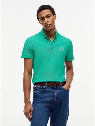 Tommy Hilfiger Mens Regular Fit Script Monogram Pique Polo - Green - XL