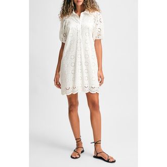 Isaac Mizrahi New York Eyelet Puff Sleeve Shirtdress in White at Nordstrom Rack, Size X-Small
