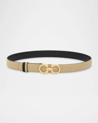 Ferragamo Mediterranean Gancini Leather Skinny Belt