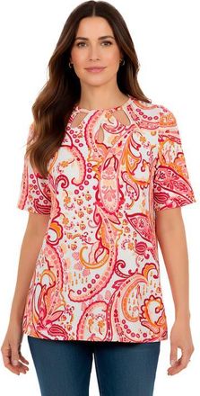 Jessica London Stretch Knit Cutout Swing Tunic in Pink Painterly Paisley at Nordstrom, Size 16
