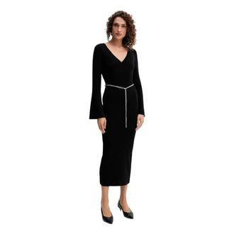 Michael Kors Wool Blend Belted Midi Dress - Dames - Jurken - Zwart - Maat: M Wol