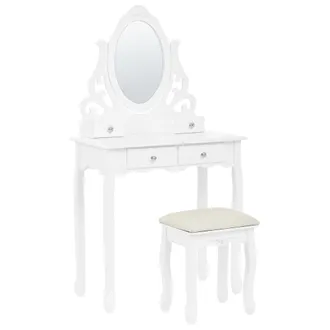 Beliani Beliani - Tocador Blanco Con 4 Cajones Espejo Ovalado Y Taburete Estilo Escandinavo Moderno Amour