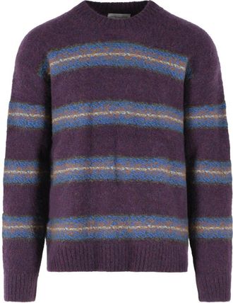 Dries Van Noten Horizontal Stripe Knit Sweater With Classic Crew Neckline