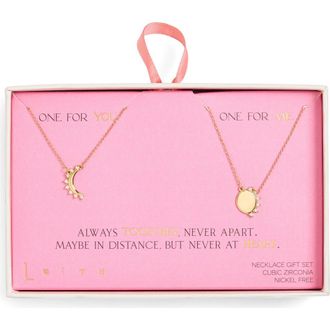 Leith CZ You & Me Sun Pendant Necklace Set in Clear- Gold at Nordstrom Rack