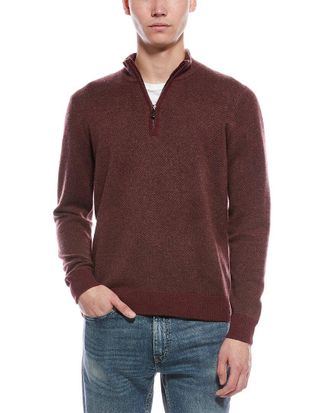 Raffi Diagonal Stripe 1/4-Zip Cashmere Mock Neck Sweater