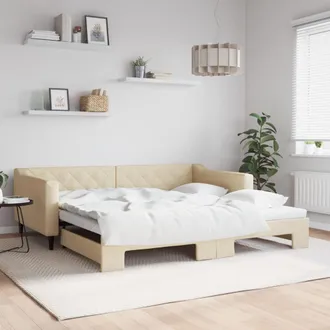 vidaXL Sof&aacute; Cama Nido Tela Crema 100x200 Cm Vidaxl