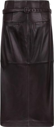 Ami Gonna Midi in Pelle Marrone Scuro - - Skirts - Donna - Marrone - S