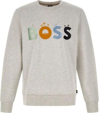HUGO BOSS Crew Neck Sweatshirt Palm Print - Heren - Sweatshirts - Grijs - 2XL - Katoen - Hoodies & sweatvesten