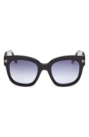 Tom Ford Beatrix 52mm Gradient Geometric Sunglasses in Shiny Black /Gradient Blue at Nordstrom