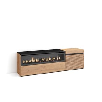 Skraut Home Skraut Home - Mueble Tv, Televisi&oacute;n, Muebles De Sal&oacute;n, Almacenaje, 150x45x35cm, Para Tv Hasta 65, Chimenea El&eacute;ctrica, Estilo Moderno, Roble