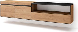 Skraut Home Skraut Home - Mueble Tv, Televisi&oacute;n, Muebles De Sal&oacute;n, Almacenaje, 200x45x35cm, Para Tv Hasta 80, Colgado, Suspendido, Estilo Moderno, Roble Y Negro