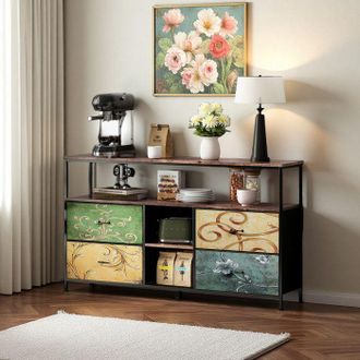 OEM Mueble De Tv - Mueble De Tv Industrial De 108cm Con Led - Led Rgb Controlable Por App - 4 Cajones De Tela - Panel De Tigre Gris