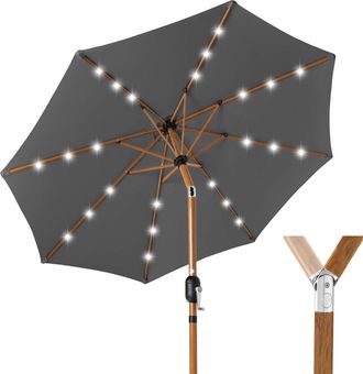 Best Choice Products 10ft Solar LED Lighted Outdoor Woodgrain Pattern Steel Market Patio Umbrella