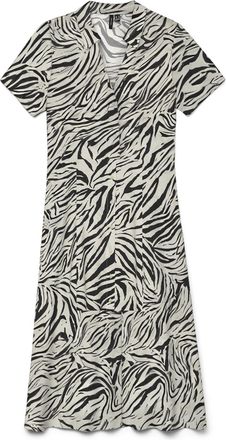 Vero Moda Blusenkleid VERO MODA VMJOSIE S/S CALF SHIRT DRESS WVN GA, Damen, Gr. XL, N-Gr, pumice stone aop:bea, Web, Obermaterial: 83% Viskose, 17% Nylon, bedru