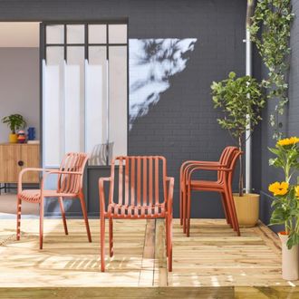 Sweeek Sill&oacute;n de jard&iacute;n con dise&ntilde;o lineal, set de 4, terracota