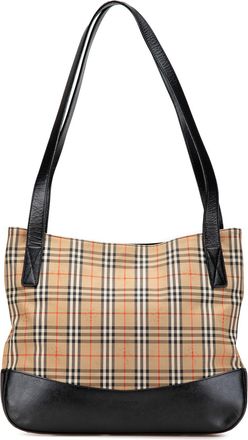 Burberry Womens Check Pattern Tote Bag - Tan Textile - One Size
