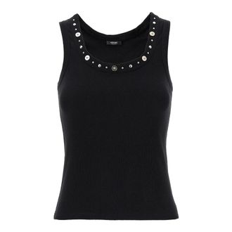 Versace Sleeveless Tops, female, Black, 2XS, Ribbed Stretch Cotton Tank Top