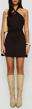 Princess Polly Korie Halter Minidress in Chocolate at Nordstrom, Size 10