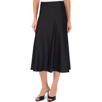 CeCe by Cynthia Steffe Bias Cut Satin Midi Skirt in Rich Black at Nordstrom, Size Medium
