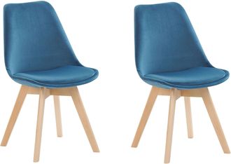 Beliani Beliani - Conjunto De 2 Sillas De Comedor De Terciopelo Azul Madera Clara Dakota Ii