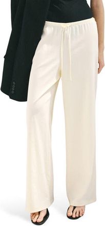 Mango Drawstring Mid Rise Straight Leg Pants in Ecru at Nordstrom, Size X-Large