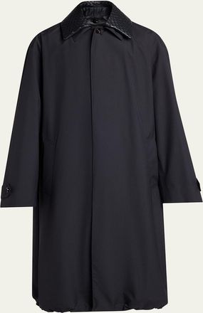 Bottega Veneta Mens Leather Intrecciato-Collar Overcoat