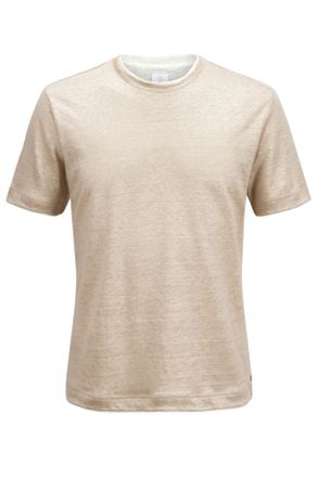 Eleventy Sand White Double Trim Crew Neck Linen T-Shirt