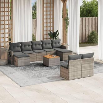 vidaXL Set De Sof&aacute;s De Jard&iacute;n 10 Pzas Con Cojines Rat&aacute;n Sint&eacute;tico Gris Vidaxl