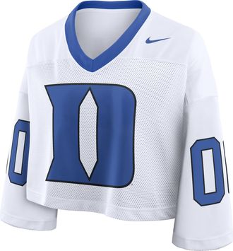 Nike Duke Logo Nike Womens Dri-FIT College Cropped Jersey in White | 03O3062NDU-2B9