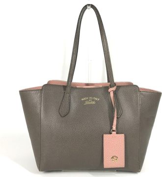 Gucci Gray Pink Leather Shoulder Bag Tote Bag (Pre-Owned)
