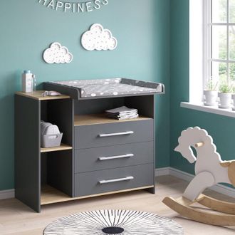 Vicco Cambiador Oskar, Antracita/roble Dorado, 113 X 93 Cm Con 3 Cajones, Vicco