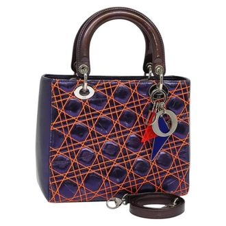 Dior Lady Dior Bag Anselm Reyle Cannage Quilt Leather Purple Leather Handbag (Pre-Owned)