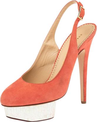 Charlotte Olympia Coral Suede Dolly Slingback Platform Pumps