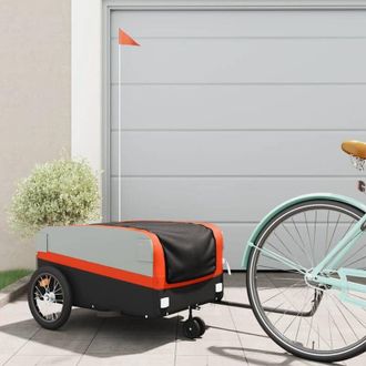 vidaXL Remolque Para Bicicleta Hierro Negro Y Naranja 45 Kg Vidaxl