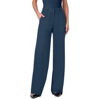 Akris Melin Wide Leg Cotton Poplin Pants in Navy Denim at Nordstrom Rack, Size 4