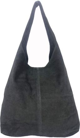Generic Ladies New Italian Genuine Real Suede Leather Oversize Slouch Shoulder Tote Bag (Black)