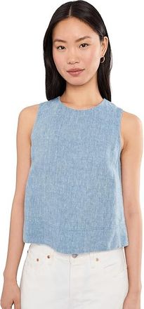 Madewell Embroidered Shell Top in 100% Linen Womens Clothing Sunfaded Blue : LG (Womens 10-12)