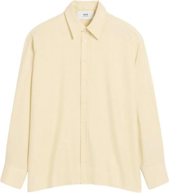 Ami Overhemden, Dames, Beige, M, Wol, Boterkleurig loszittend wollen overhemd