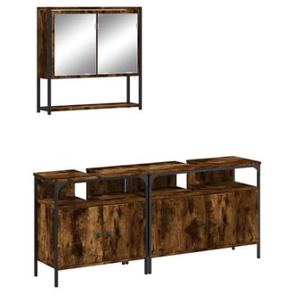 Berkfield Home 3 Piece Bathroom Furniture Set Smoked Oak Engineered Wood in Brown