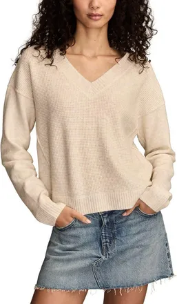 Lucky Brand Waffle Knit V-Neck Sweater in Straw Heather at Nordstrom, Size Xx-Large