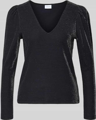 Vila Longsleeve mit V-Ausschnitt Modell ELEINAS in Black, Größe XL