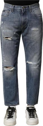 Dolce & Gabbana Blauw Gewassen Straight Fit Denim Jeans - Heren - Regular Fit Jeans - Blauw - XS - Denim - Jeans