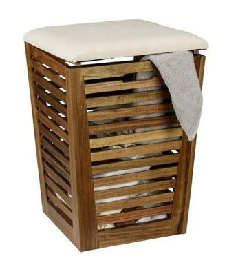 WENKO Pongotodo Con Asiento Fondi Madera Acacia Natural 55 Lts 40 X 40 H-56