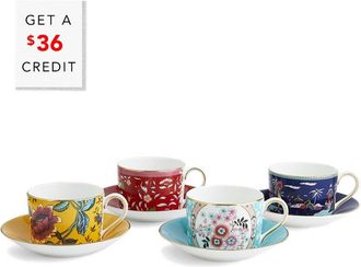 Wedgwood Wonderlust Teacup And Saucers Set Of 4With $36 Credit