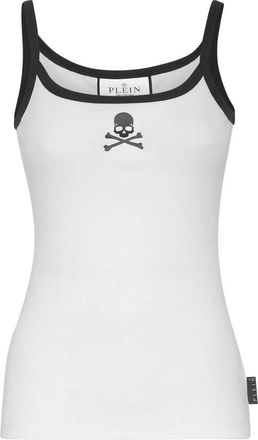 Philipp Plein Tank Top Skull&Bones - Dames - Tops zonder mouwen - Wit - M - Katoen - Tops