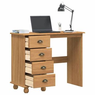 Berkfield Home Beautiful Desk ASKIMwith Drawers 95x40x75 cm Solid Wood Pine in Brown | Size: 95 x 40 x 75 cm