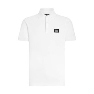 Dolce & Gabbana Polo Shirts, male, White, Size: L Cotton-piqu&eacute; Polo Shirt with Branded Tag