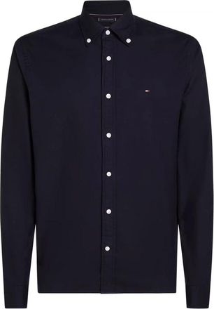 Tommy Hilfiger Geborduurd logo katoenen overhemd - Stretch - Heren - Casual Overhemden - Blauw - L - Katoen - Overhemden