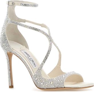 Jimmy Choo London Womens Azia 95 Heels Ivory Leather Crystal
