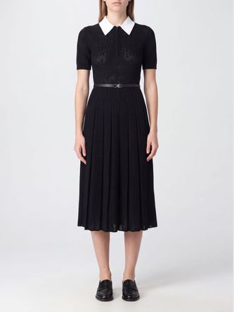Tory Burch Pleated Knit Midi Shirt Dress with Belt